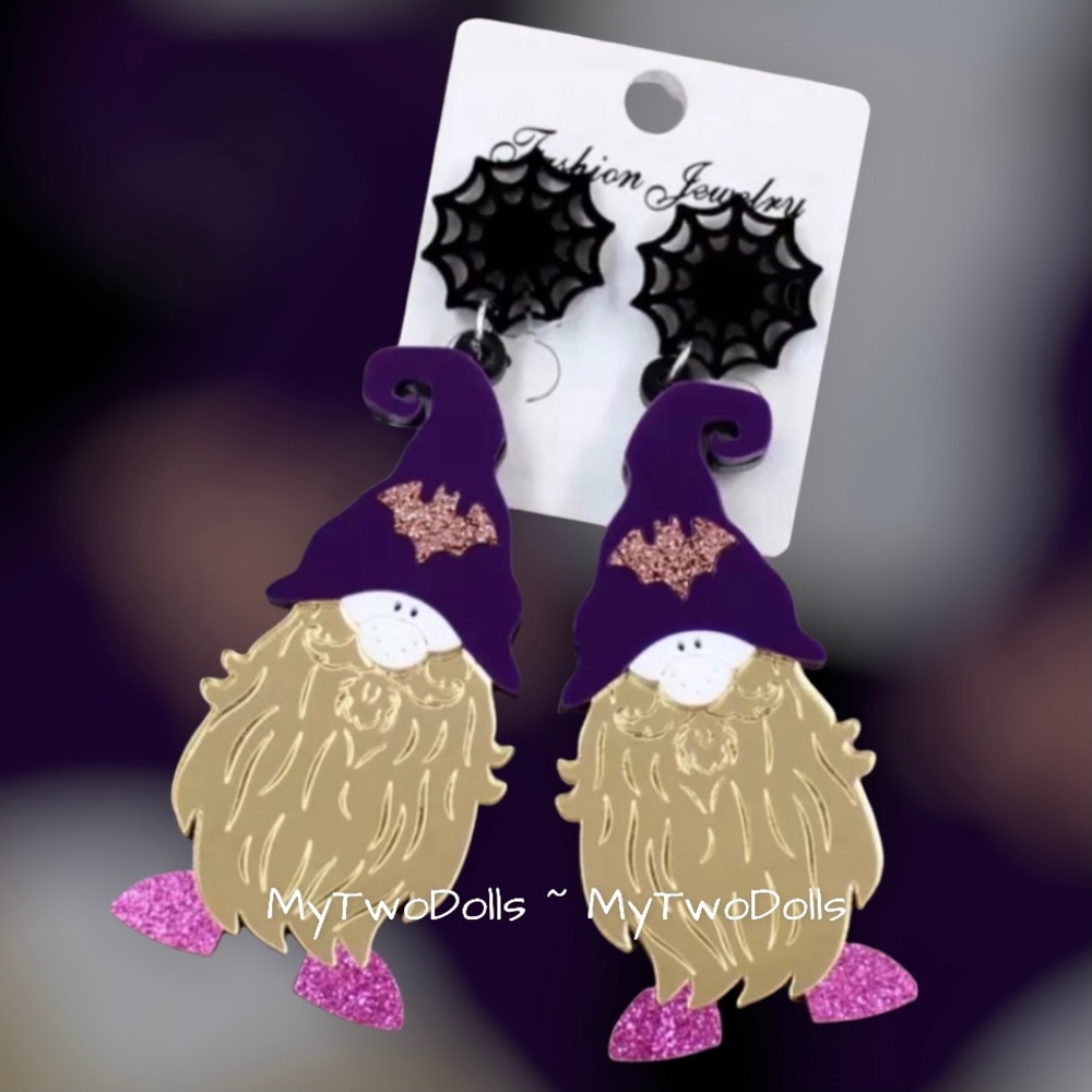 Boutique Gnome Halloween Glitter Sparkle Novelty Statement Earrings